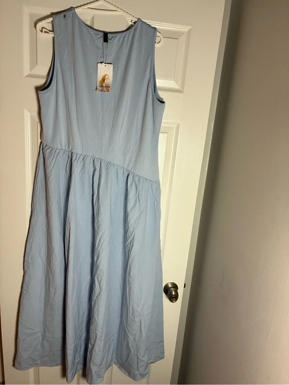 Girls' Sleeveless Pale Blue Maxi Dress with Gathered Waist